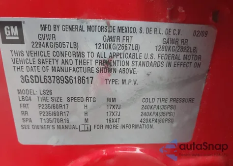 2009 Saturn Vue V6 Xr из США, поврежденный, VIN 3GSDL63789S618617